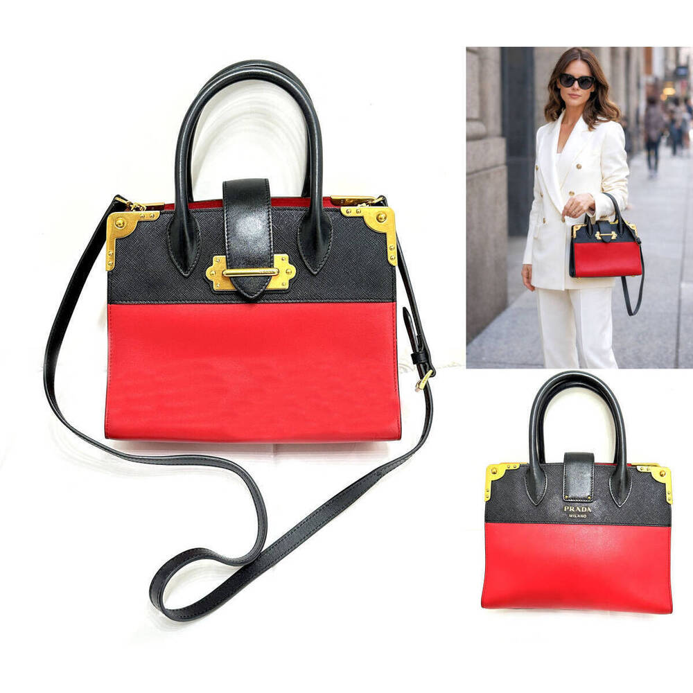 Prada Saffiano Cahier leather handbag shoulder bag red black find